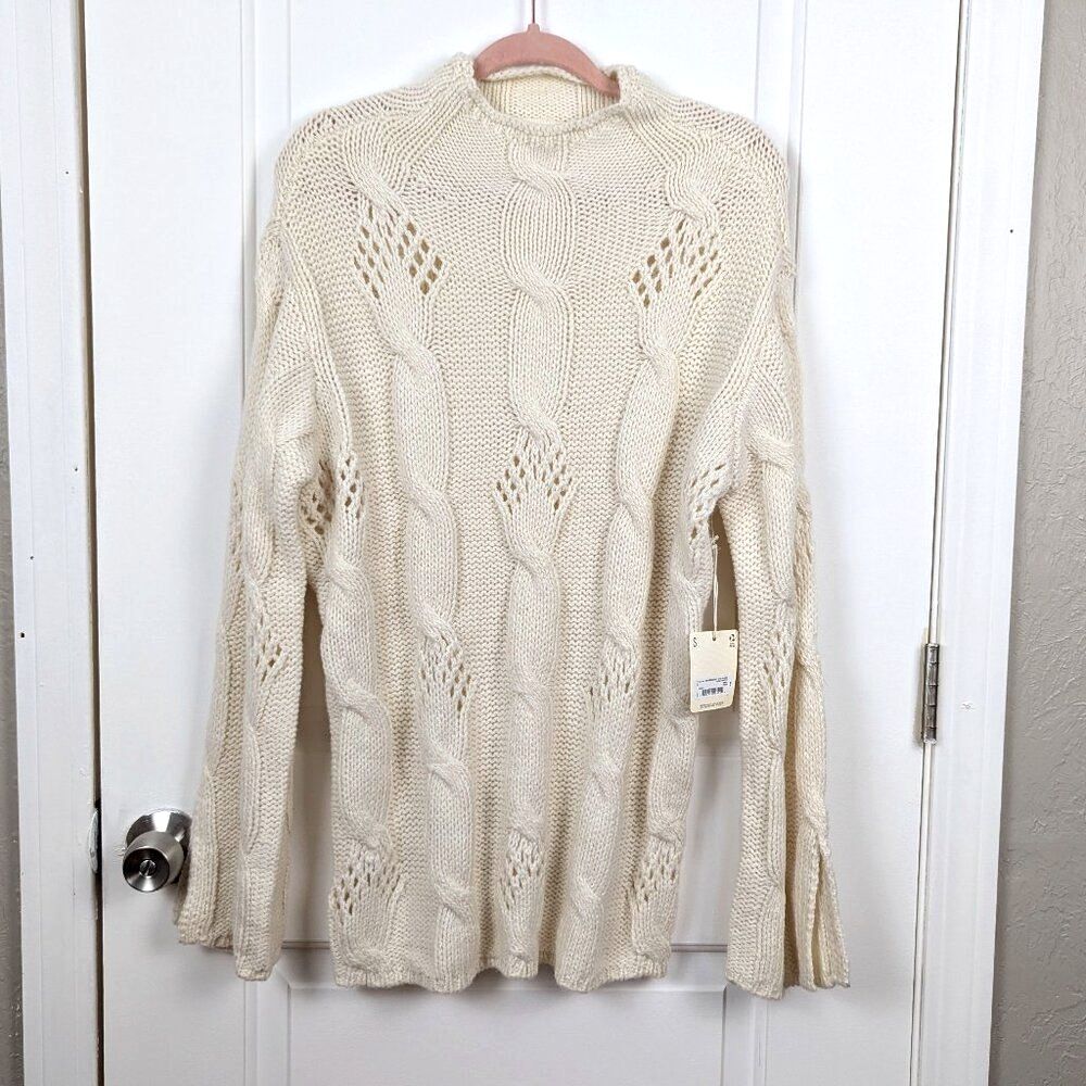 a.n.a | Cream Cable Knit Chunky Sweater With Openwork Detail Size Small